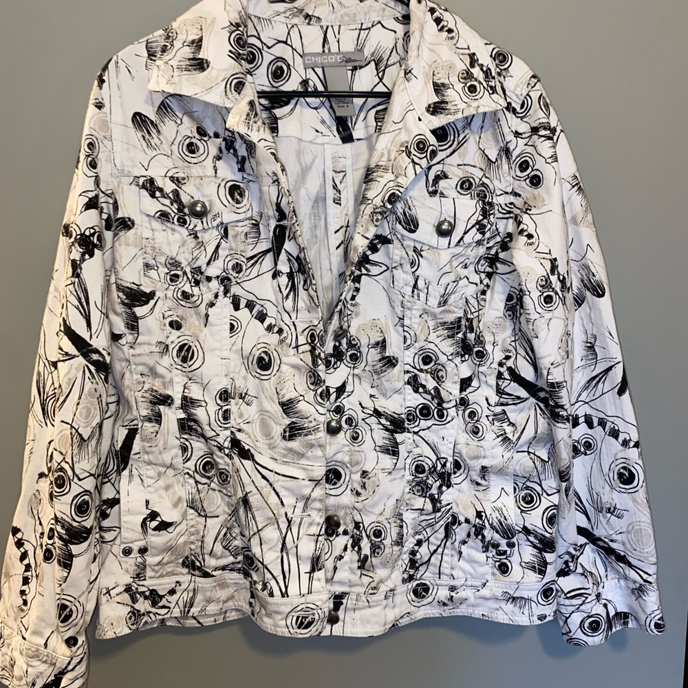 White Pattern Denim Jacket